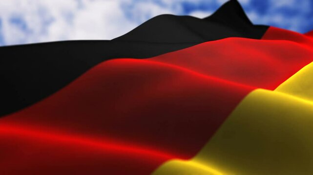 Germany flag waving in the wind with highly detailed fabric texture. Seamless loop