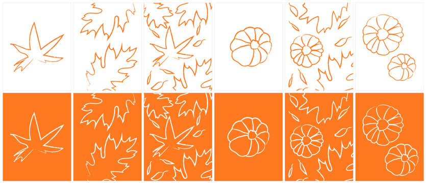  Leaves Autumn, Modern Fall Colors Vector Postcards Set Background