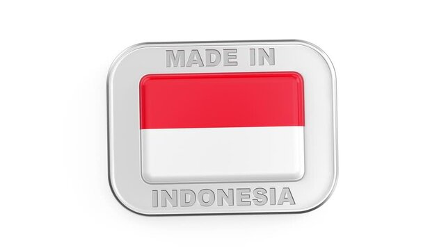 Made in Indonesia, silver badge with the national flag of Indonesia
