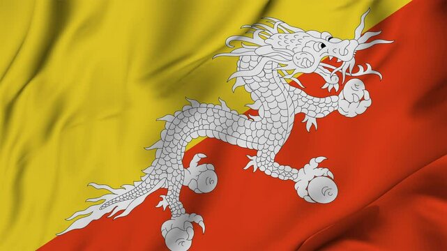 A beautiful view of the Bhutan flag video. 3d flag-waving video. Bhutan flag 4K resolution.