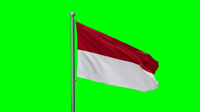 Indonesia flag waving in the wind with colored chroma key with green background