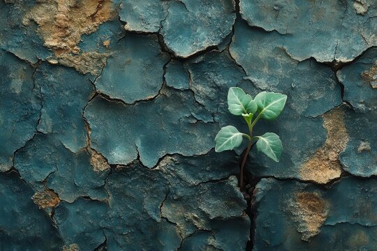 powerful image of a delicate seedling emerging from a crack in weathered concrete symbolizes hope resilience and the triumph of nature over adversity in urban environments