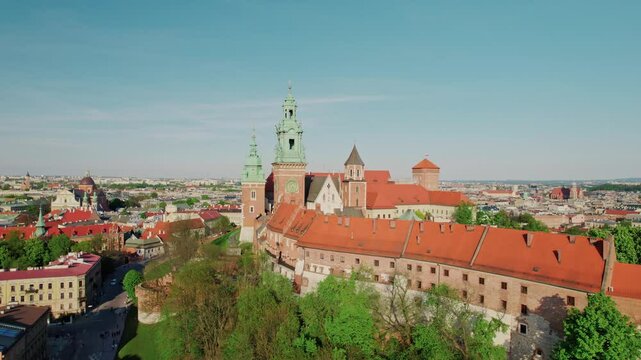 Cracow panorama, aerial footage of Cracow city in Poland