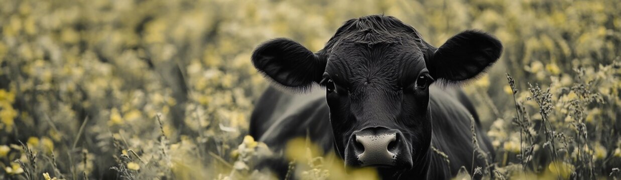 a banner size photo of a black cow