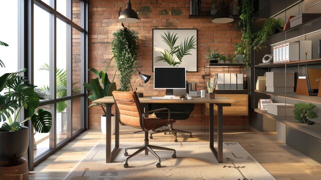 Contemporary home office for workers or students AI generated image