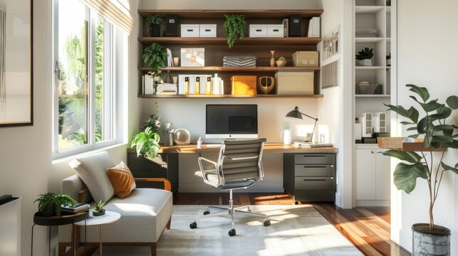 Contemporary home office for workers or students AI generated image