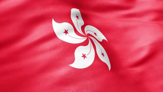 Flag of Hong Kong Animation Stock Video - Hong Kong Flag Waving in Loop and Fabric Textured - 4K