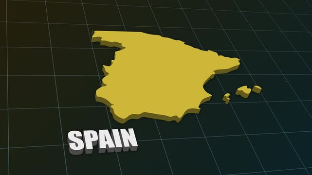 Yellow map of Spain 3D animation on a mesh background