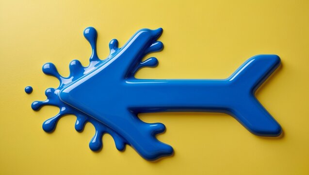 Blue Arrow Shape with Paint Splash on Yellow Background