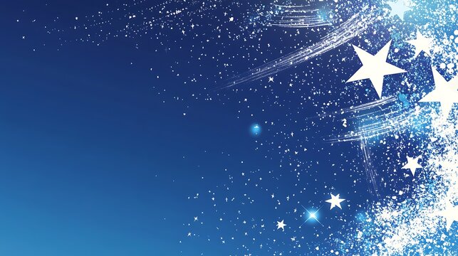 Abstract blue background with white stars and glitter.