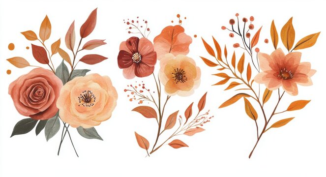 Fall floral wreath with autumn flowers, leaves, and wildflowers clipart. Invitation or floral card design.