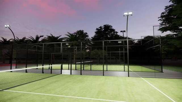 night view of tennis padel court green grass turf  footage video