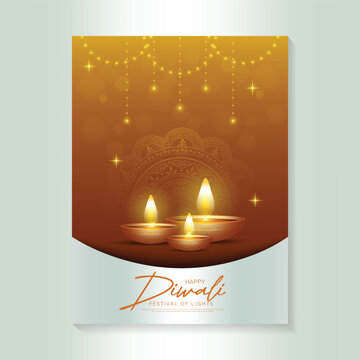 Happy Diwali - festival of lights colorful poster template design with decorative diya lamp