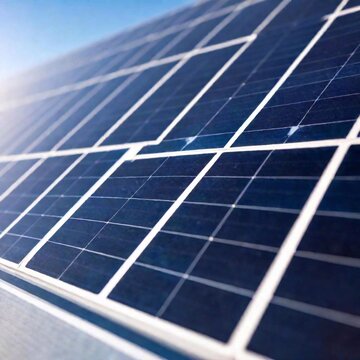 extreme close-up of a solar panels surface, the texture in sharp focus while the rest of the panel and the background blur to emphasize the efficiency of renewable energy technology