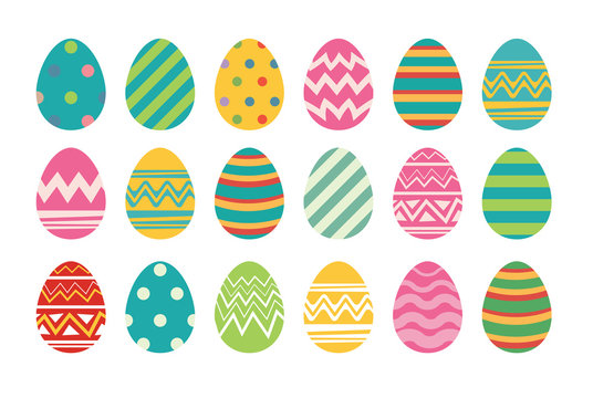 Set of easter eggs flat design on white background.