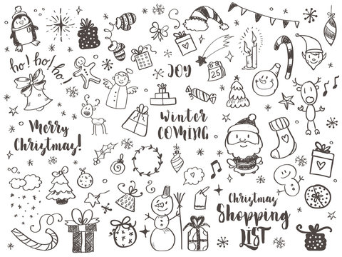 Big set of Christmas design element in doodle style