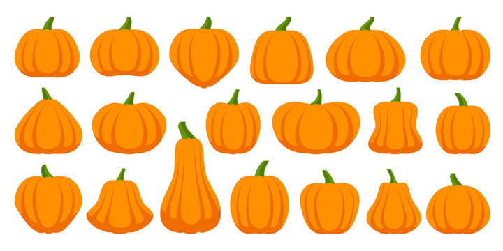 Pumpkin simple flat color icons vector set