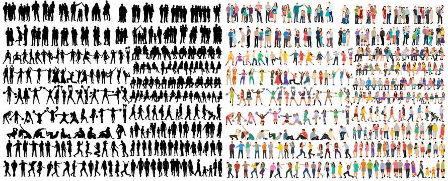 vector isolated people silhouettes set