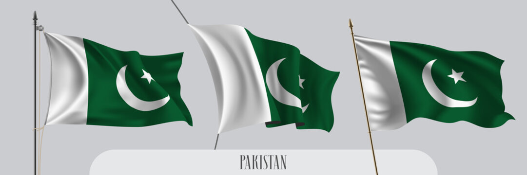 Set of Pakistan waving flag on isolated background vector illustration