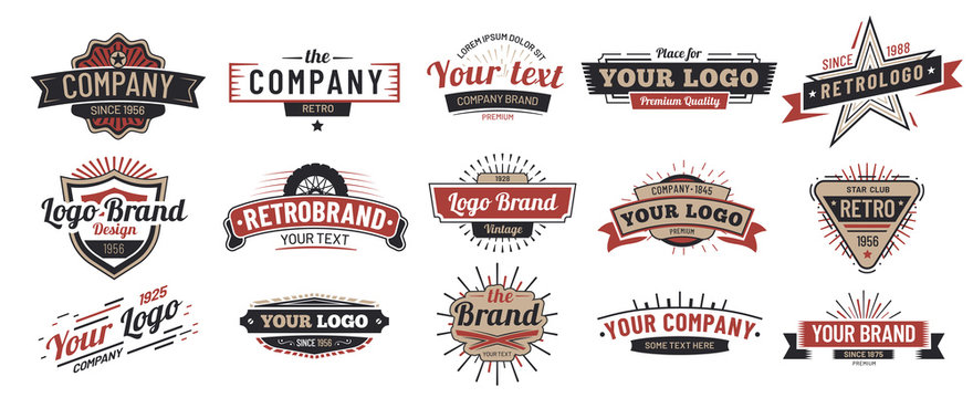 Old badges. Vintage sign, retro premium badge and logo emblem frame vector set