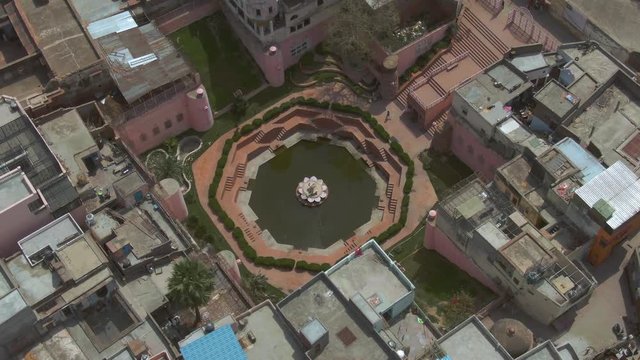  "Brahma Kunda" step well, Up, India, 4k aerial drone