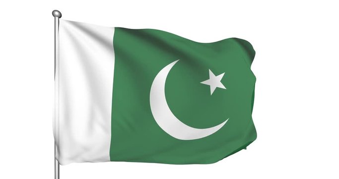 Flag of Pakistan in the wind (alpha channel, semi-transparent, loopable)