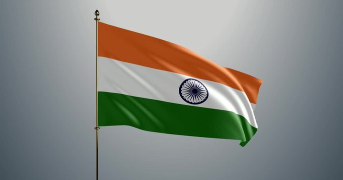 India realistic 3D waving flag in loop animated motion graphic 4K video. Indian wavy pennant on a flagpole with alpha channel