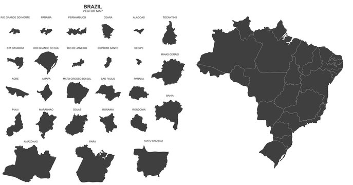 political map of Brazil on white background