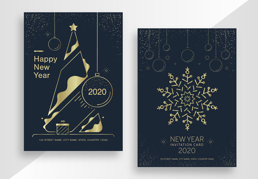 New Year Poster Layout Set with Gold Elements