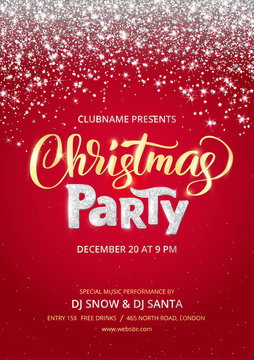 Christmas party poster template. Sparkling glitter holiday background