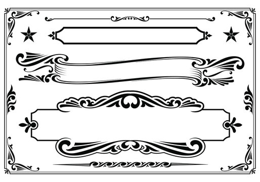 Vector black & white western themed banner design elements.