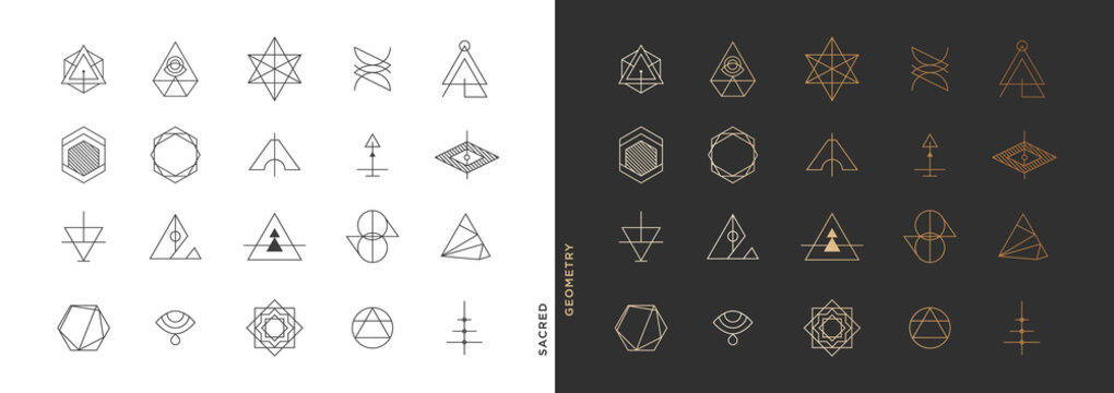 Set of abstract sacred geometry symbol vector elements template, clean minimal geometric logo collection