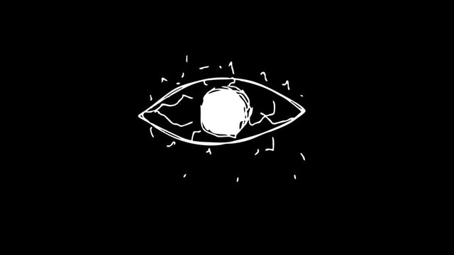 Eye elements pack. Hand Draw Scribble Animation pack.White scribbles on black background.4K resolution video.