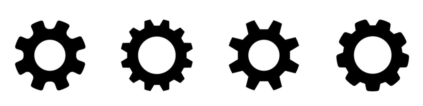 Gear set. Black gear wheel icons on white background - stock vector.