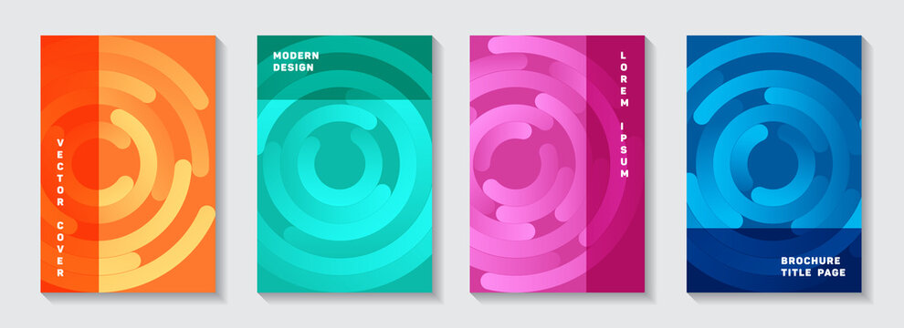 Business catalog covers mockups. Techno banner circles swirl vector backgrounds. Aim goal 