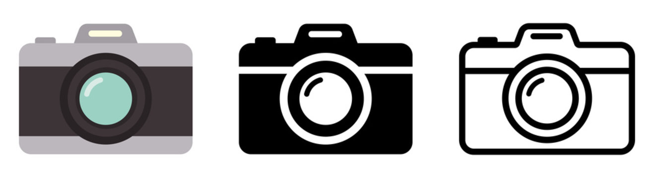 Camera icon set. Photo camera in flat style. Vector