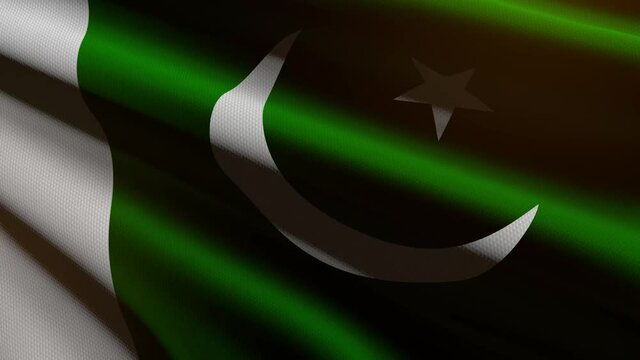 60FPS dark Pakistan flag colored in green, white with fabric texture waving - background, UHD 4k 3d seamless looping animation