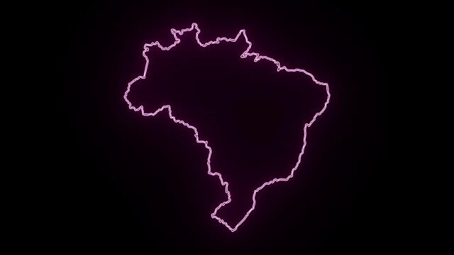 Neon Map of Brazil, Brazil outline, Animated close up map of Brazil