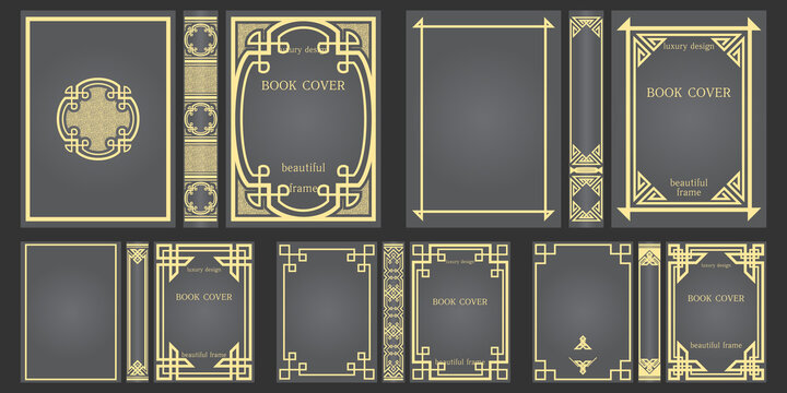 Book covers with spine Collection. Design templates on dark background. Art Deco Brochure design. Geometric pattern. Presentation cover