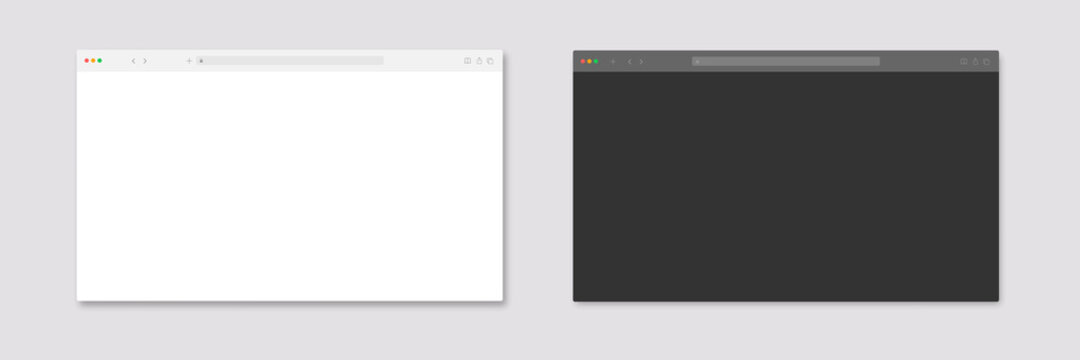 browser window mockup. website template vector frame. web site computer screen mock up. pc, laptop, mobile, tablet browser view isolated light, dark, night mode theme