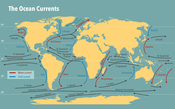 Modern map of the ocean currents around the earth