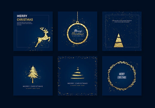 Modern Christmas Social Media Posts with Gold and Blue Accent