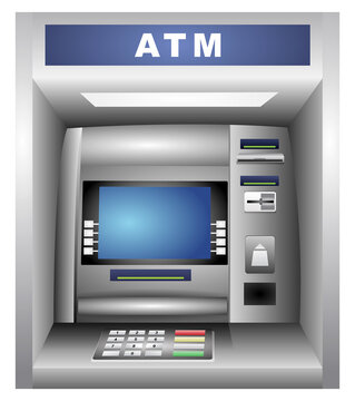 Realistic Illustration of a ATM Machine, atm 

bank cash machine with screen, Keypad for debit 

or credit card. 
