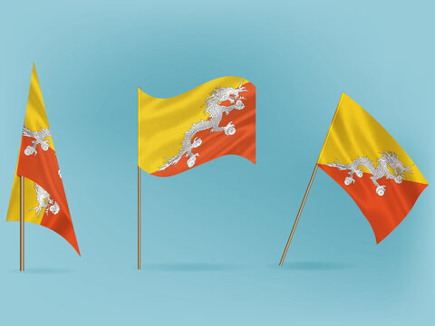 National flag of Bhutan vector.Waving flag of Bhutan from different angle