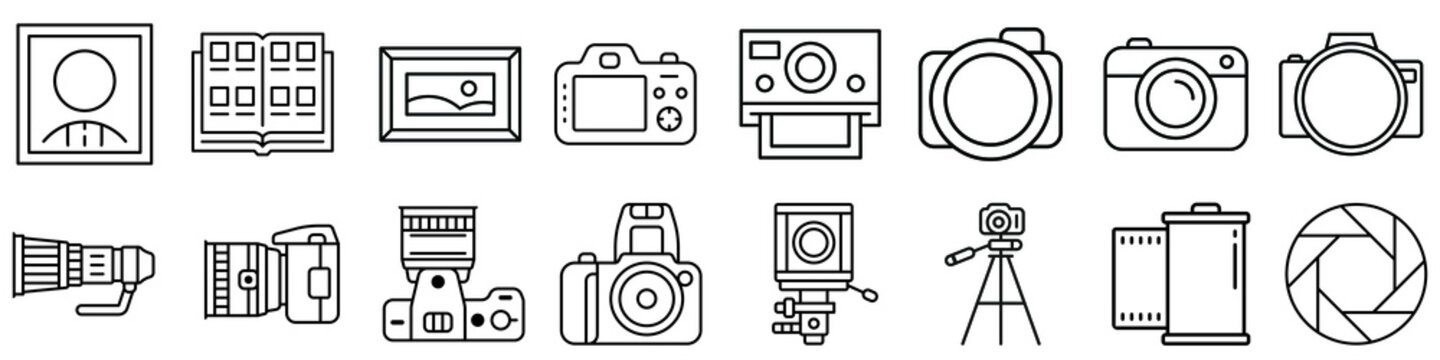 Photo camera icon vector set. Photography studio illustration sign collection. film symbol.