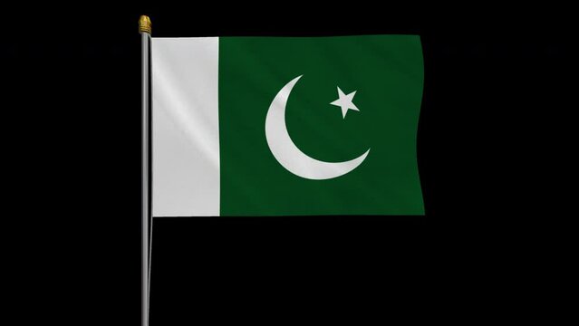 An alpha channel loop video with the Pakistan flag fluttering in the wind and a transparent background.