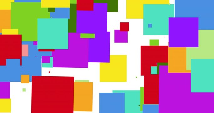 Animation of vivid colorful squares covering white background