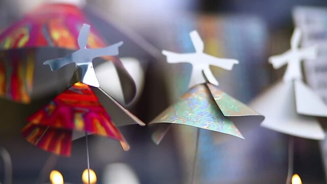 Whirling dervish souvenir spinning blurred background closeup