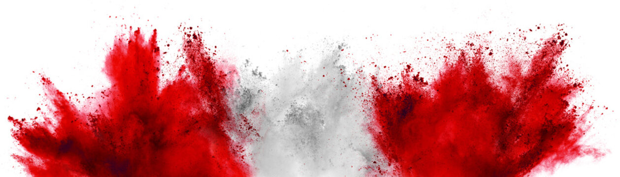 colorful red white red austrian flag  color holi paint powder explosion isolated background. Austria colors celebration soccer travel tourism concept