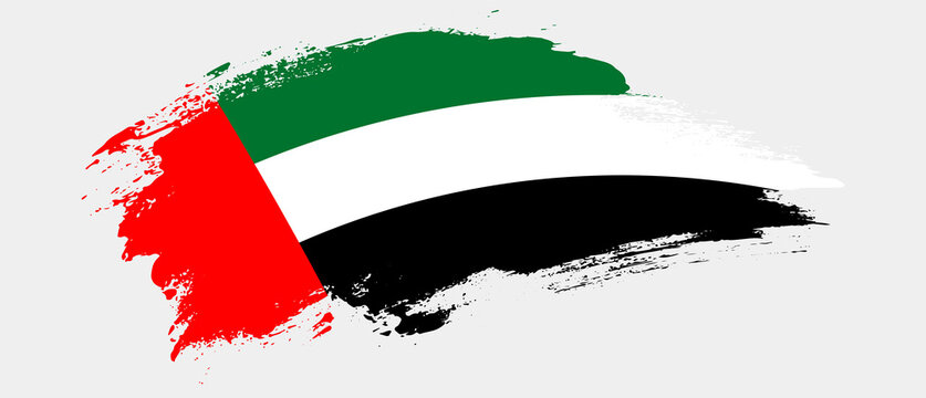 National flag of United Arab Emirates with curve stain brush stroke effect on white background